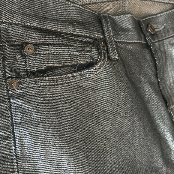7 For All Mankind The Skinny Liquid Metallic Blue Gray Pewter Jeans USA Size 29 - Picture 9 of 9
